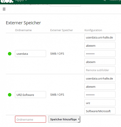 Samba-Freigabe als externen Speicher im Cloud-Dienst