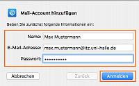 E-Mail-Konto in Mail einrichten - Dateneingabe