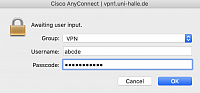 VPN Mac: MLU-Benutzername und Passwort eingeben