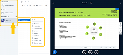 Einen Status als Teilnehmer setzen in MLUconf - auf diese Weise kann beispielsweise Sprechbedarf angemeldet werden.