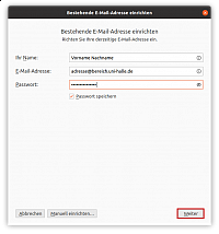 E-Mail-Konto in Thunderbird einrichten - Dateneingabe