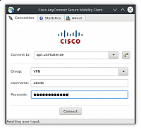 Entering user credentials in the AnyConnect client