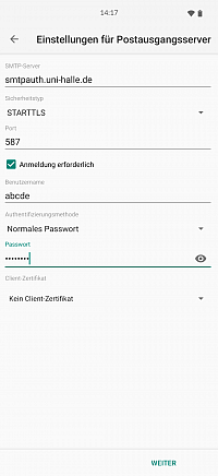 K-9 Mail Einrichtung - SMTPAUTH Einstellungen