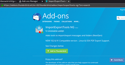 "Add to Thunderbird" anklicken, um die Erweiterung zu installieren