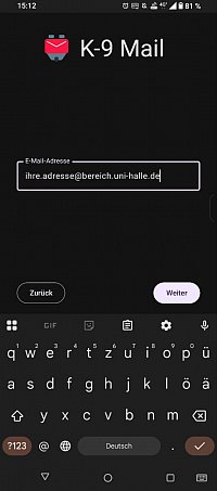 K-9 Mail Einrichtung - Startbildschirm